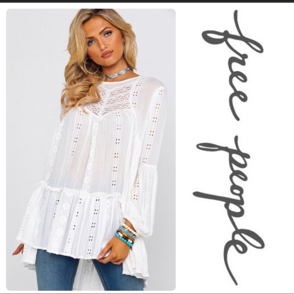 New Free People Kiss Kiss Tunic Top White